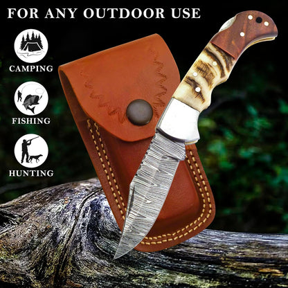 Ram Horn & Rosewood Handle 6.5" Damascus Pocket Knife