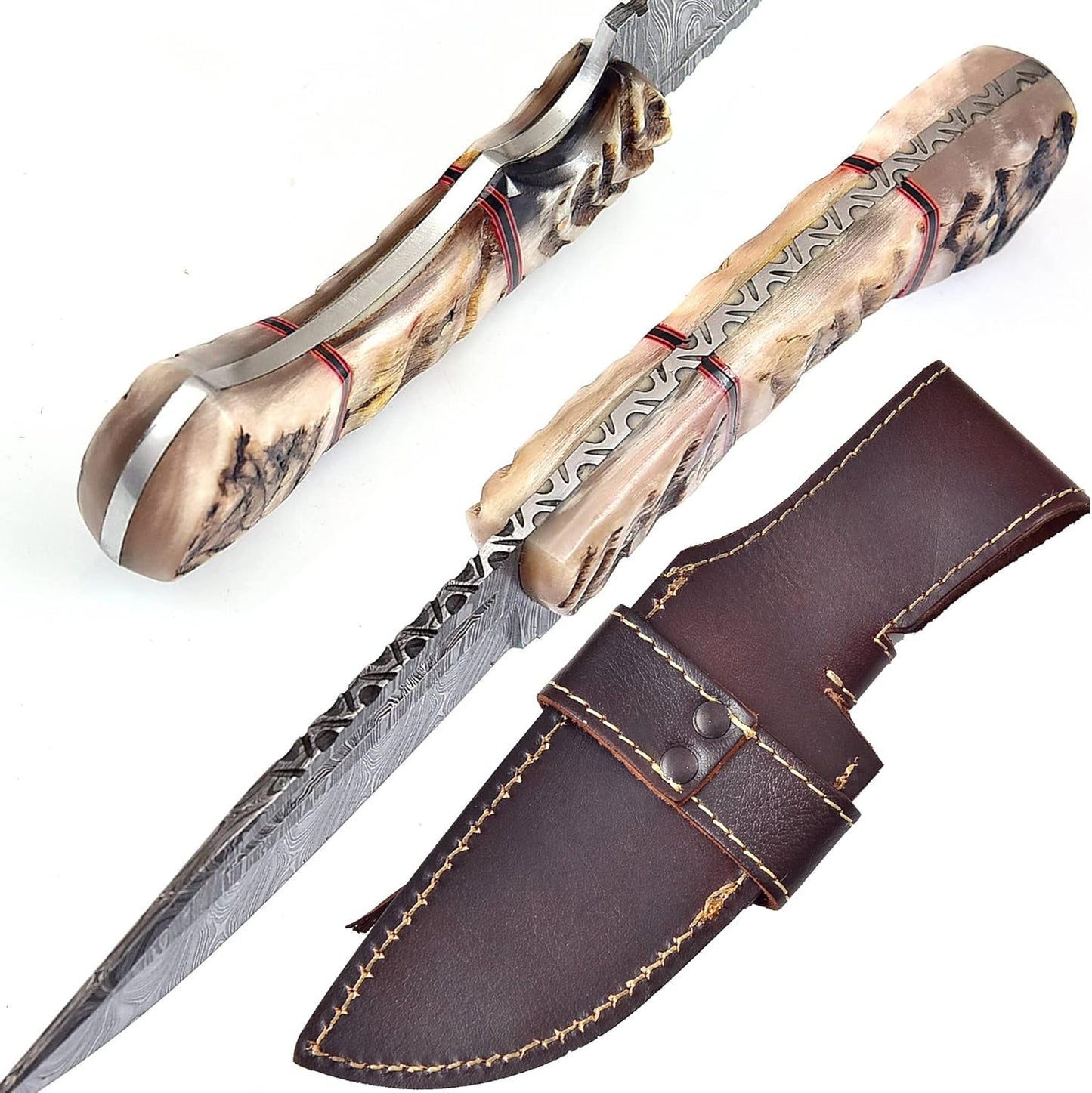 Ram Horn Handle 9.5" Damascus Hunting Knife