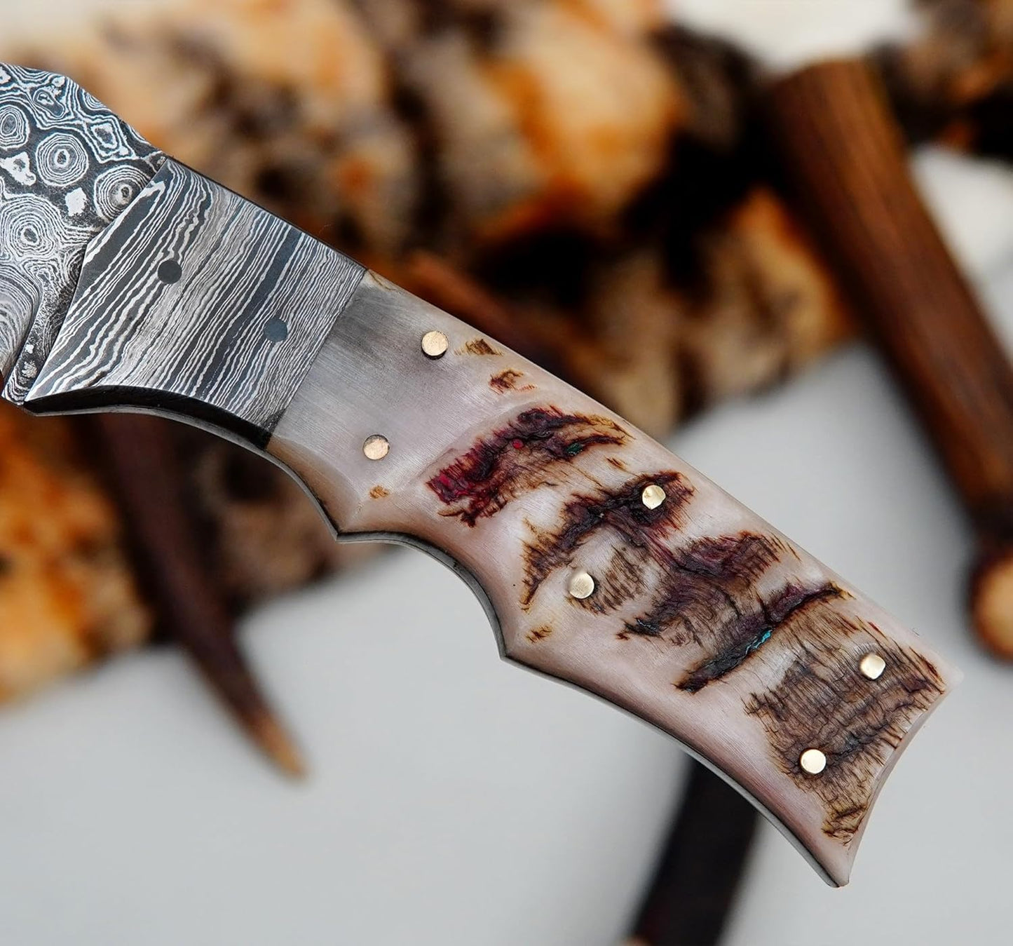 Ram Horn Handle 10" Damascus Hunting Knife