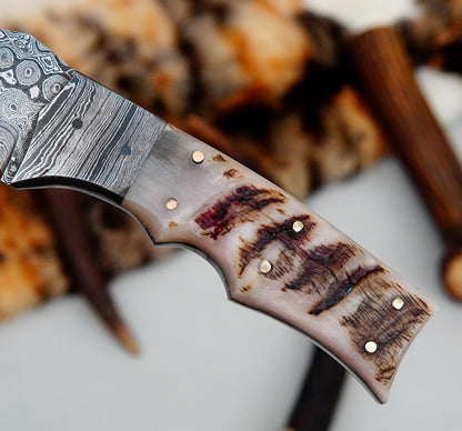 Ram Horn Handle 10" Damascus Hunting Knife