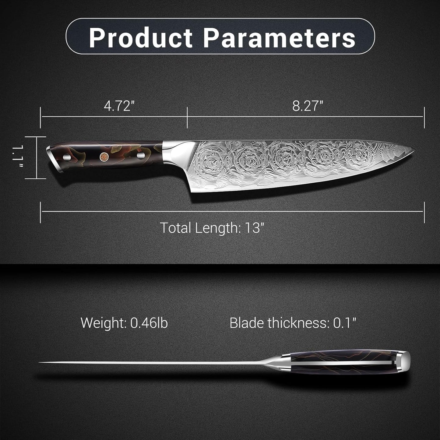 Engraved 8" Damascus VG10 Chef Knife Kitchen Culinary Wood Resin Handle