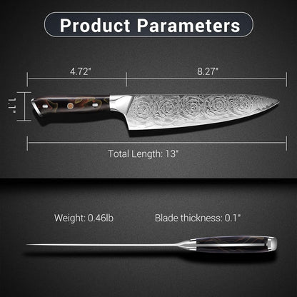 Engraved 8" Damascus VG10 Chef Knife Kitchen Culinary Wood Resin Handle