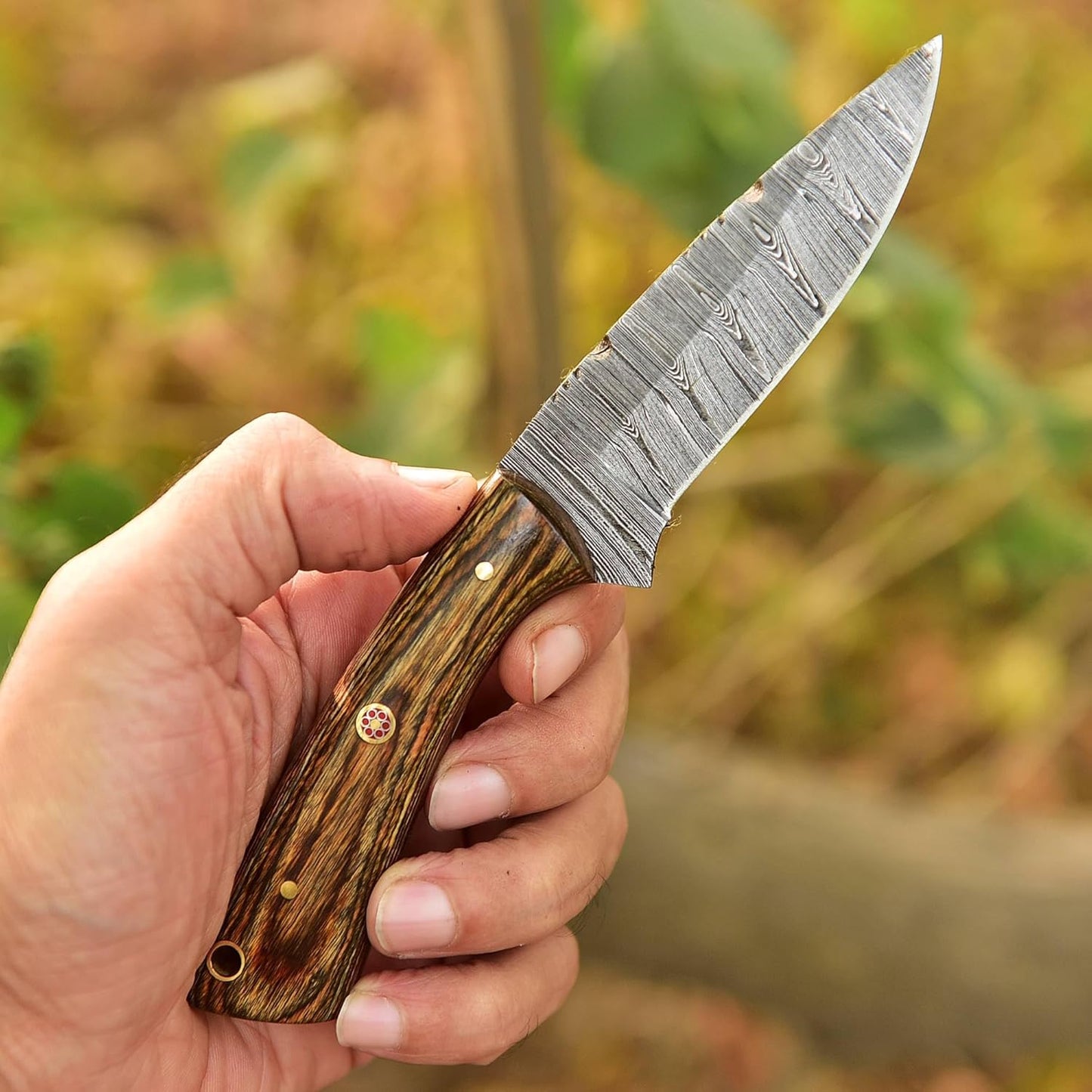 Pakka Wood Handle 7.5" Damascus Hunting Knife