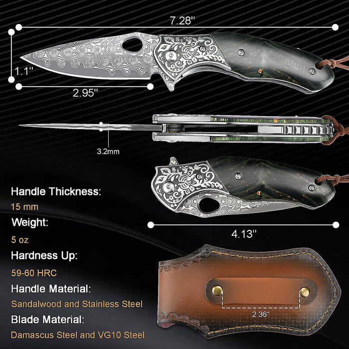 VG10 Damascus Folding Knife Sandalwood Handle NR07