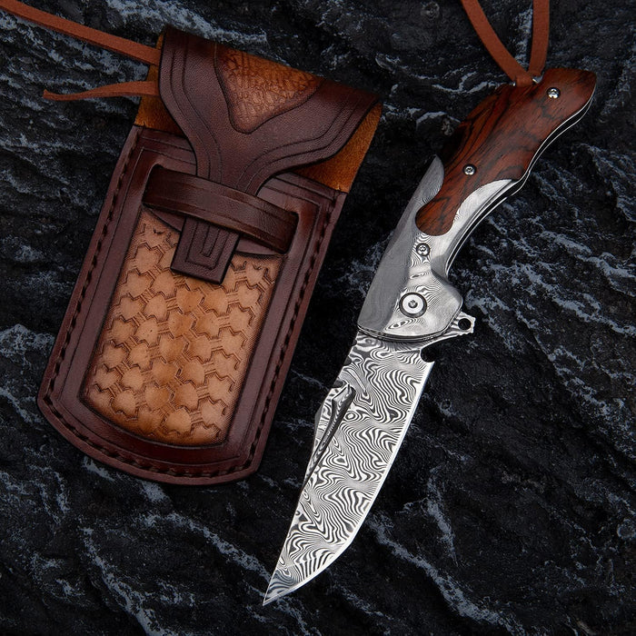 VG10 Damascus Folding Pocket Knife Rose Wood Handle NR18