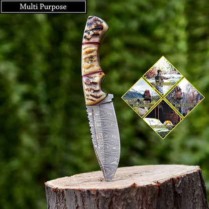 Ram Horn Handle 9.5" Damascus Hunting Knife