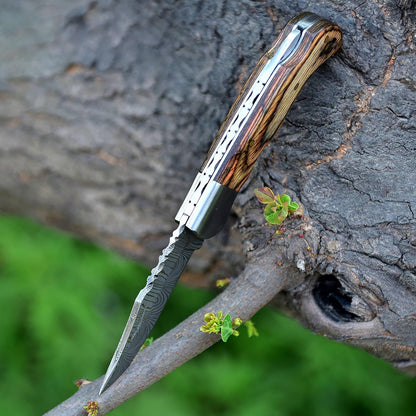 Walnut Wood Handle 6.5" Damascus Folding Knife