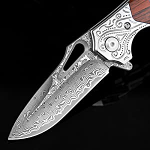 Rose Wood VG10 Damascus Folding Knife VP99 - North Rustic