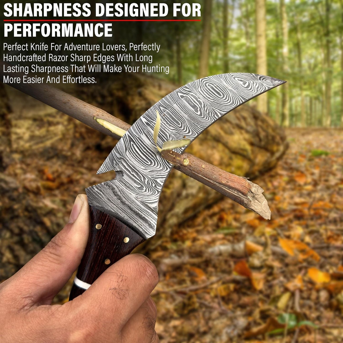 Wenge Wood Handle Damascus Karambit Hunting Knife