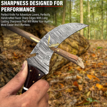 Wenge Wood Handle Damascus Karambit Hunting Knife