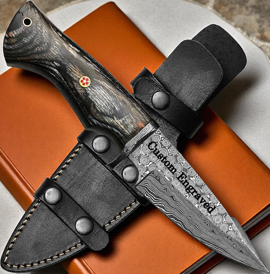 Pakka Wood Handle 10" Damascus Hunting Knife