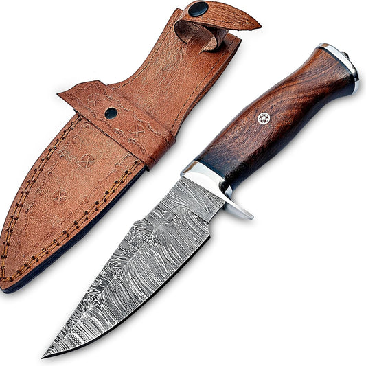 10" Damascus Hunting Knife Walnut Wood Handle