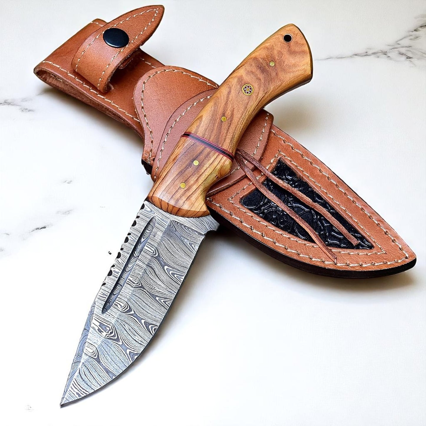 Olive Wood Handle 9.75" Damascus Hunting Knife