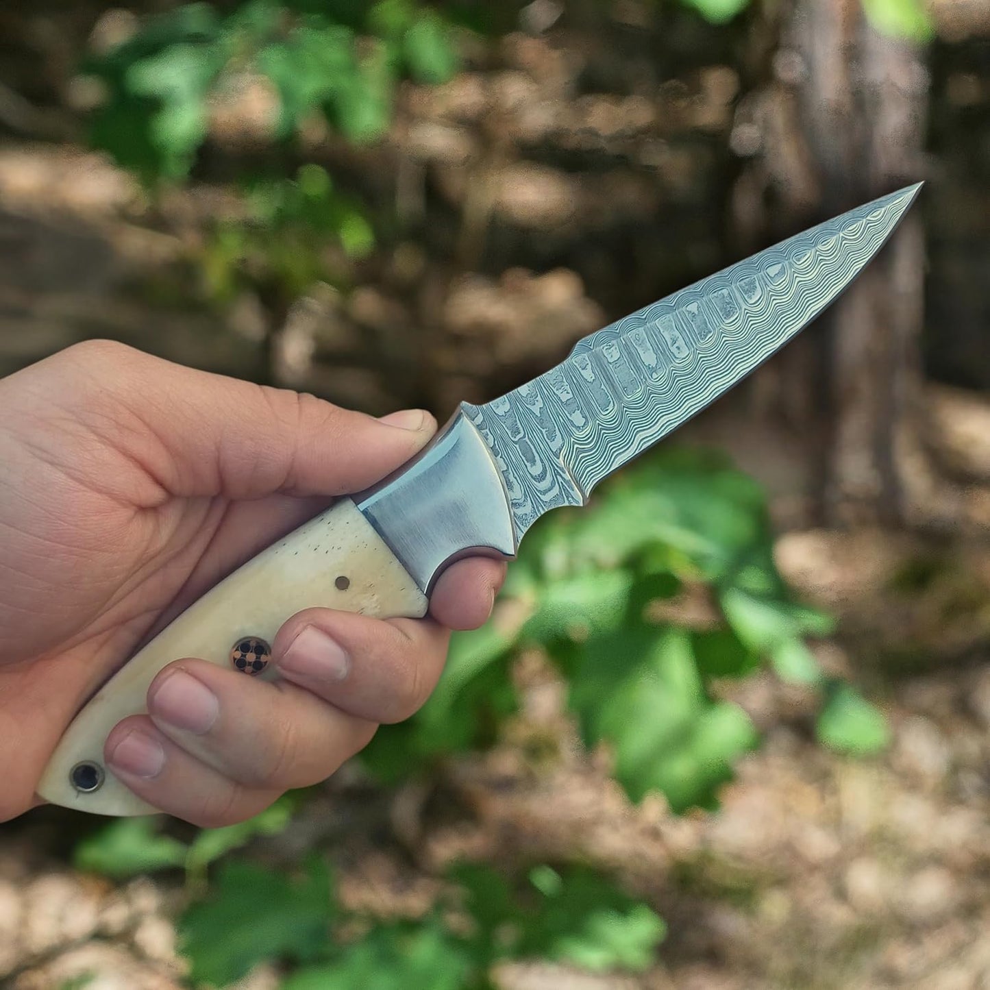 Bone Handle 8" Damascus Hunting Knife
