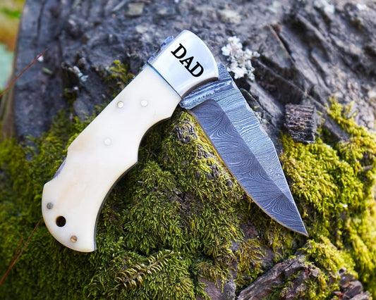Bone Handle 6.5" Damascus Pocket Knife