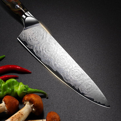 Engraved 8" Damascus VG10 Chef Knife Kitchen Culinary Wood Resin Handle