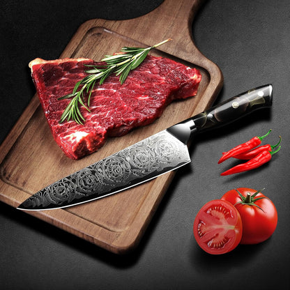 Engraved 8" Damascus VG10 Chef Knife Kitchen Culinary Wood Resin Handle
