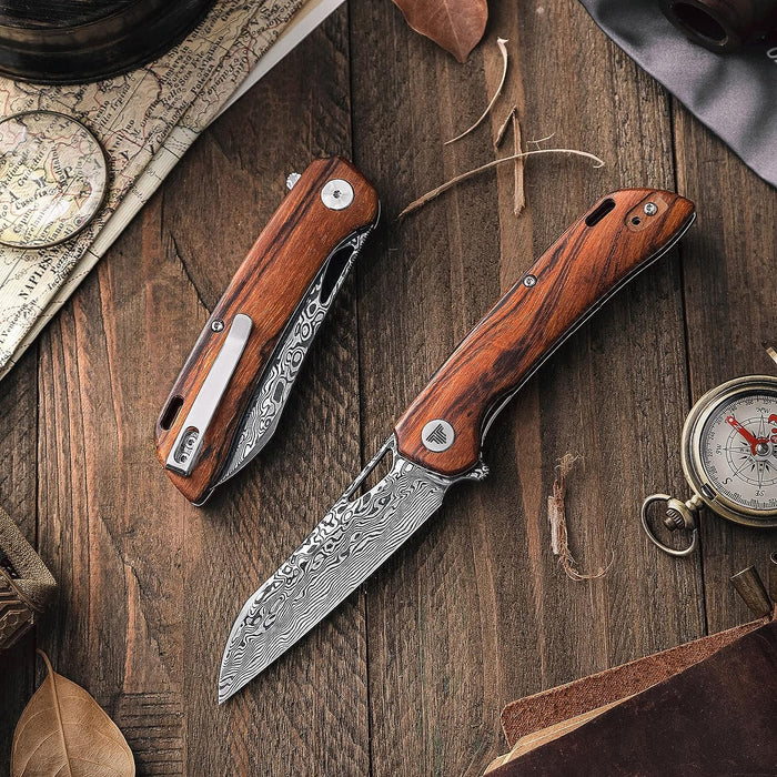 VG10 Damascus Pocket Knife IronWood Handle NR22