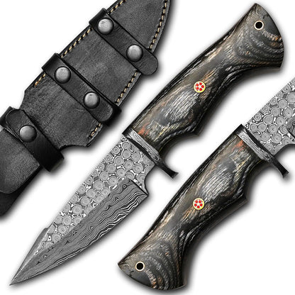 Pakka Wood Handle 10" Damascus Hunting Knife
