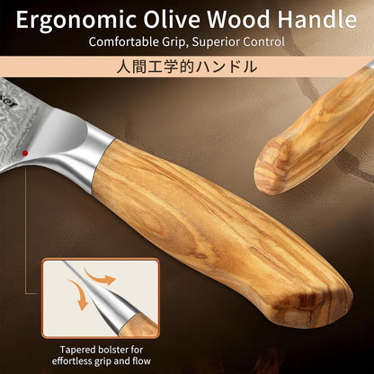 Engraved 8" Damascus Chef Knife Kitchen Olive Wood Handle