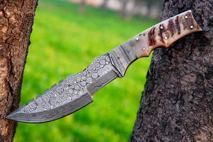 Ram Horn Handle 10" Damascus Hunting Knife