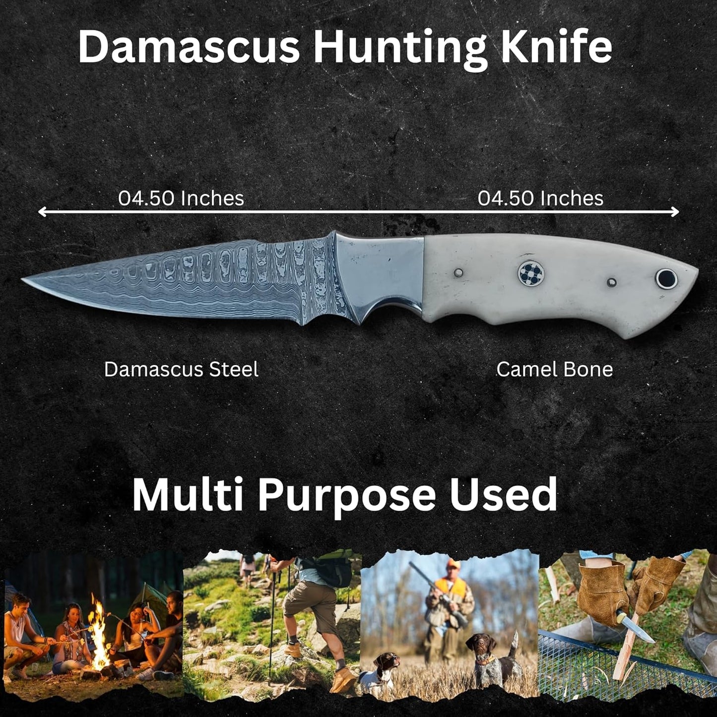 Bone Handle 8" Damascus Hunting Knife