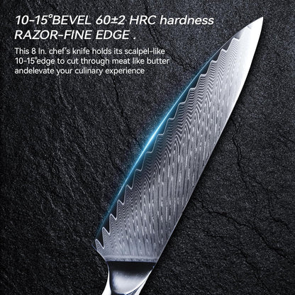 8" Engraved Chef Knife Damascus Chef Pakka Wood Handle