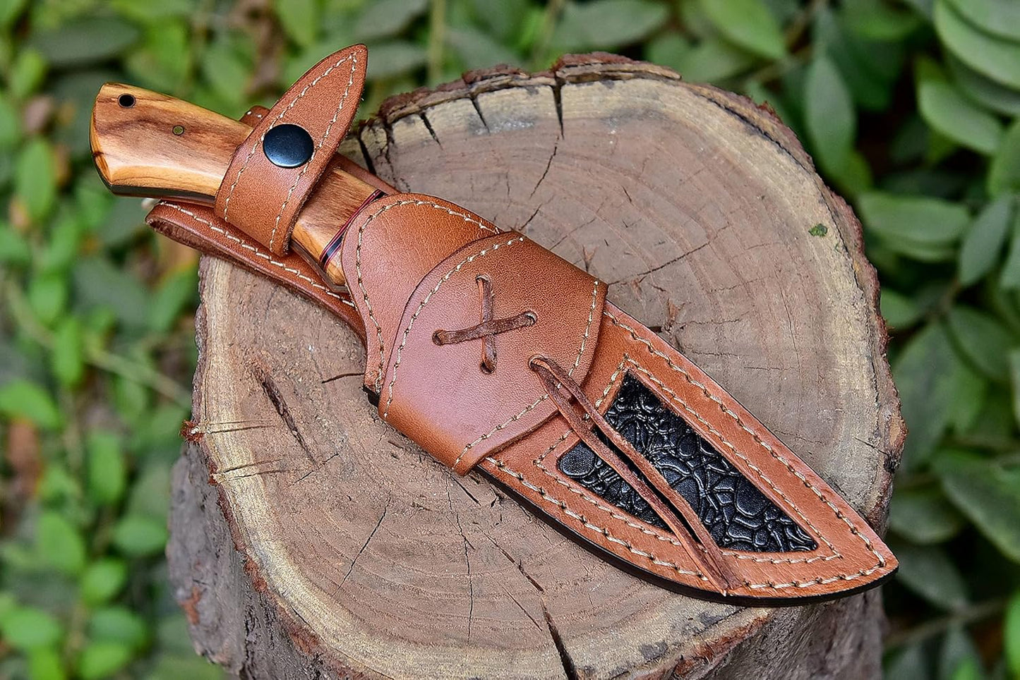 Olive Wood Handle 9.75" Damascus Hunting Knife