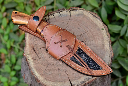 Olive Wood Handle 9.75" Damascus Hunting Knife