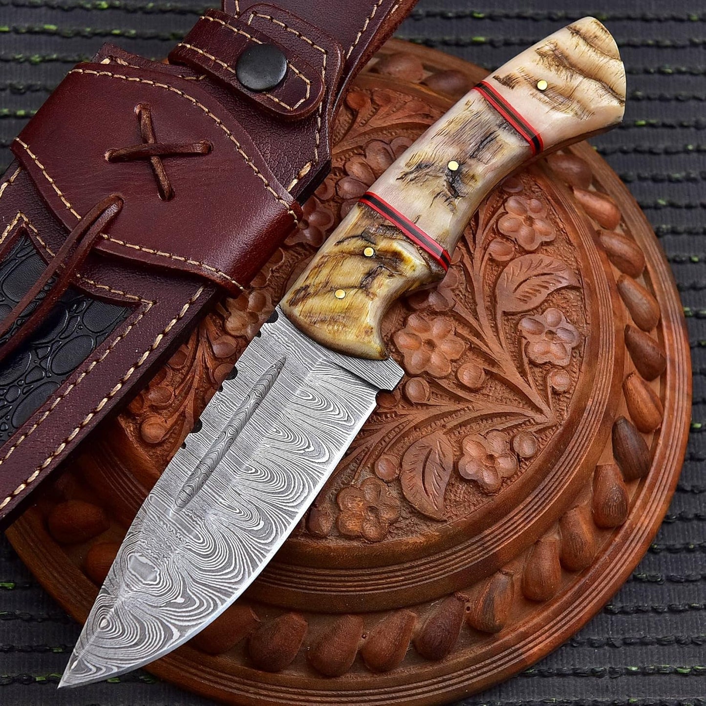 Ram Horn Handle 9.5" Damascus Hunting Knife