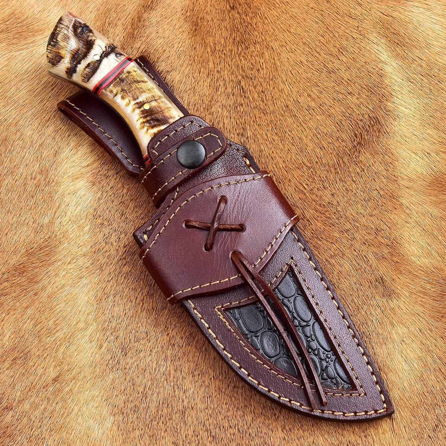 Ram Horn Handle 9.5" Damascus Hunting Knife