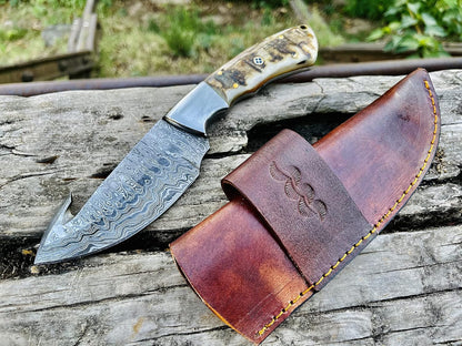 Ram Horn Handle 9.1" Damascus Hunting Knife