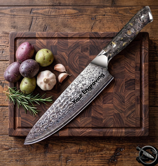 8" Damascus Chef Knife Gold Flake Foil Handle