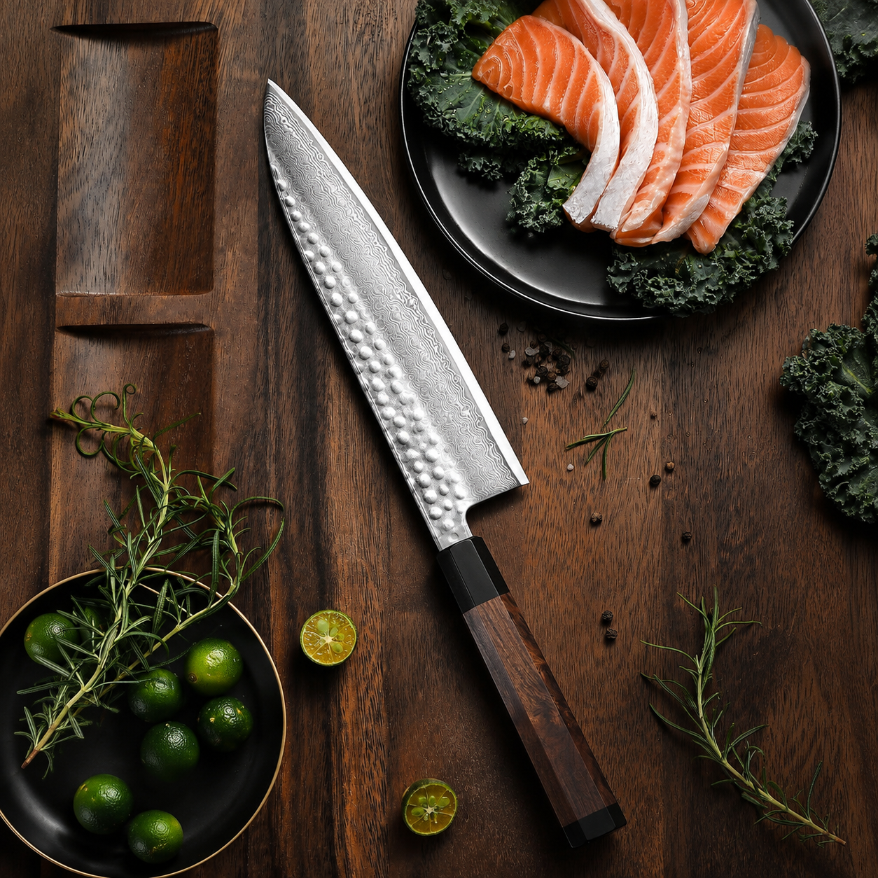 8.27 Inch Damascus Chef Kitchen Knife 13.4 Inch Ebony & Rosewood Handle