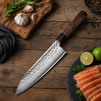 8.27 Inch Damascus Chef Kitchen Knife 13.4 Inch Ebony & Rosewood Handle