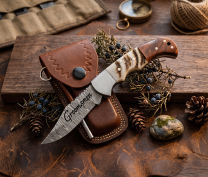 Ram Horn & Rosewood Handle 6.5" Damascus Pocket Knife