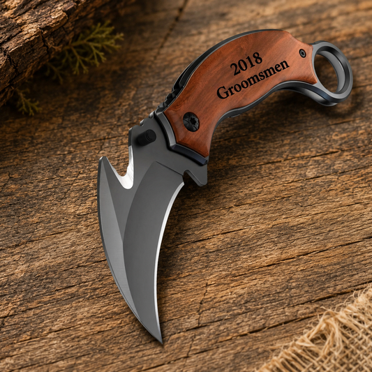 Engraved Pocket Folding Knife: Rose Wood Handle, Personalized Gift