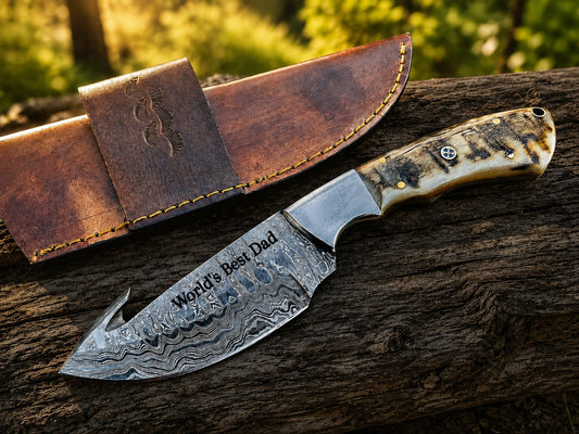 Ram Horn Handle 9.1" Damascus Hunting Knife