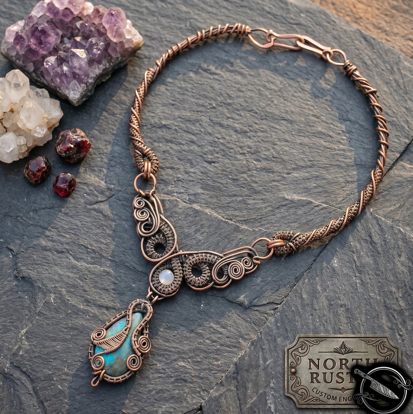 Wire Wrapped Necklace With Shattuckite Pendant