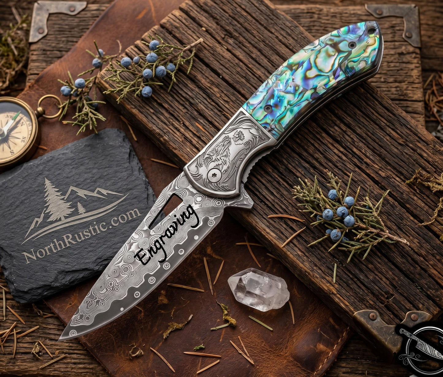 Abalone Handle 7.8" Damascus Pocket Knife
