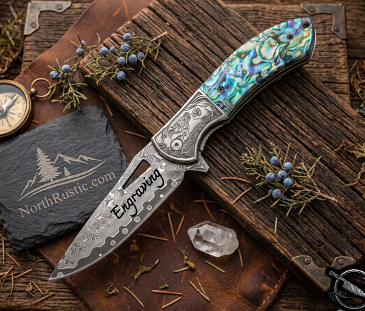 Abalone Handle 7.8" Damascus Pocket Knife