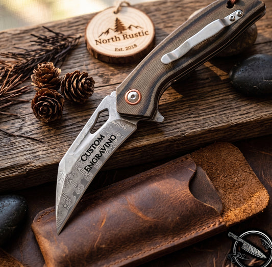 Damascus Karambit Pocket Knife With G10 Handle