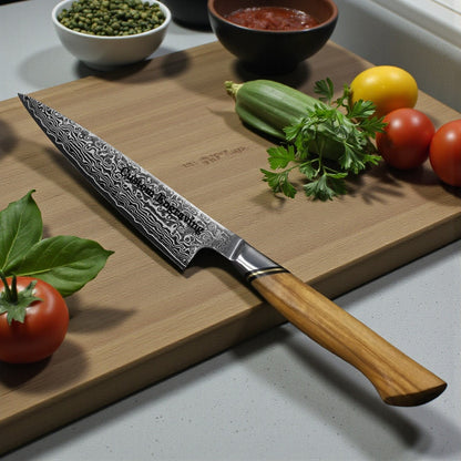 Engraved 5" Damascus Paring Knife Kitchen Olive Wood Handle