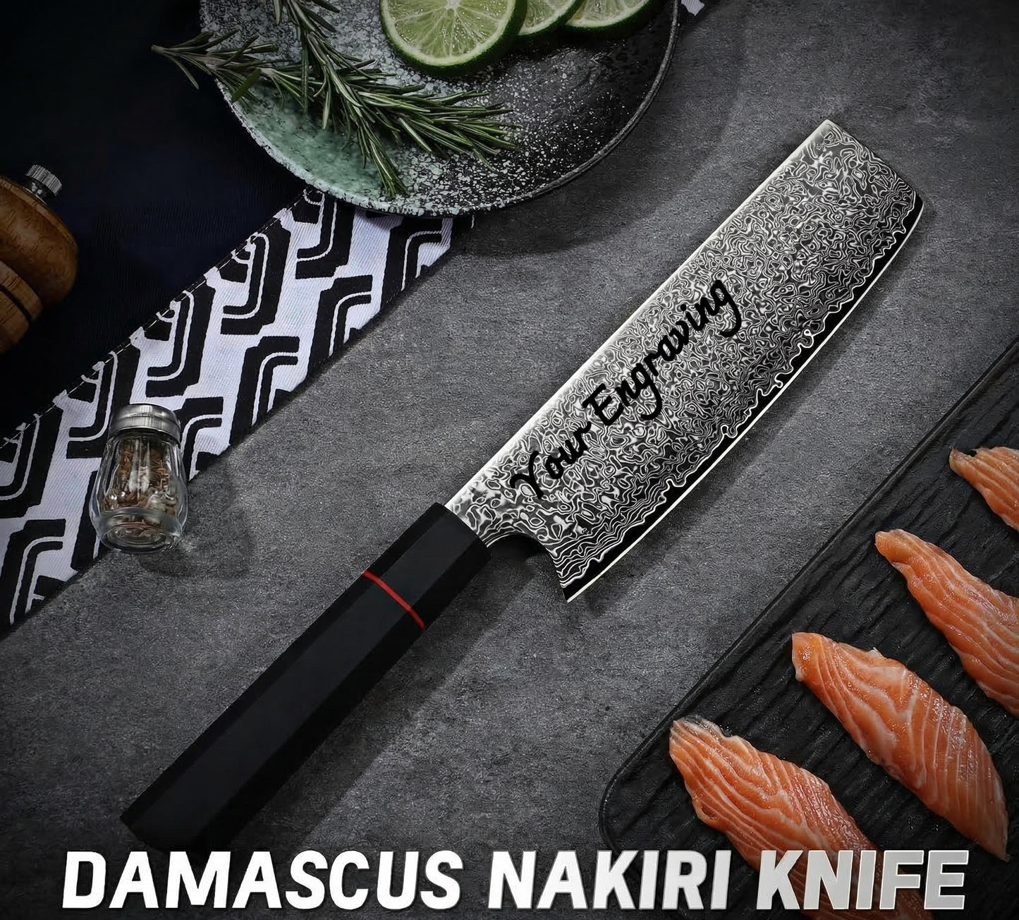 7" Nakiri Chopping Kitchen Knife G10 Carbon Fiber Handle