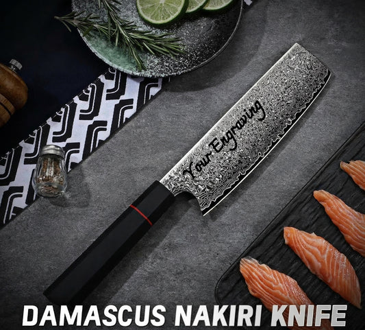 7" Nakiri Chopping Kitchen Knife G10 Carbon Fiber Handle