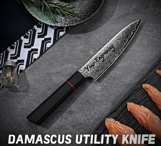 5.7" Utility Kitchen Knife G10 Carbon Fiber Handle