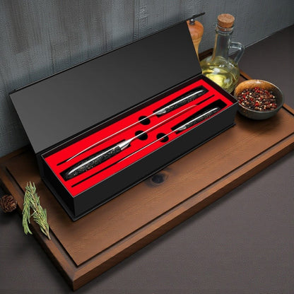 Set of 3 Chef Knives Engraved Damascus 8" Knife Gold Foil Handle