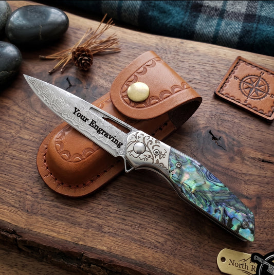 Abalone Handle 3" Damascus Blade Pocket Knife