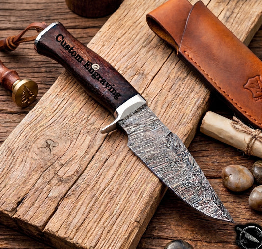 10" Damascus Hunting Knife Walnut Wood Handle
