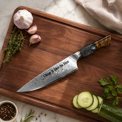 8" Damascus Kitchen Chef Knife Ergonomic Wood & Black Resin Handle